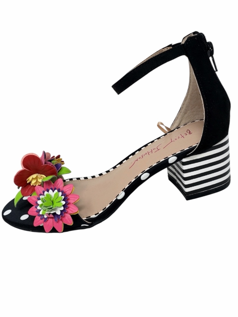 Betsey Johnson Indy colorful 3D Floral Striped Block Heel Sandals - Size 5.5